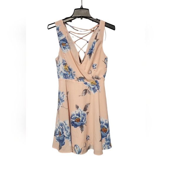 Lulus Garden Walk Blush Pink Floral Print Lace-Up Skater Dress | Woman's S | - Picture 3 of 10